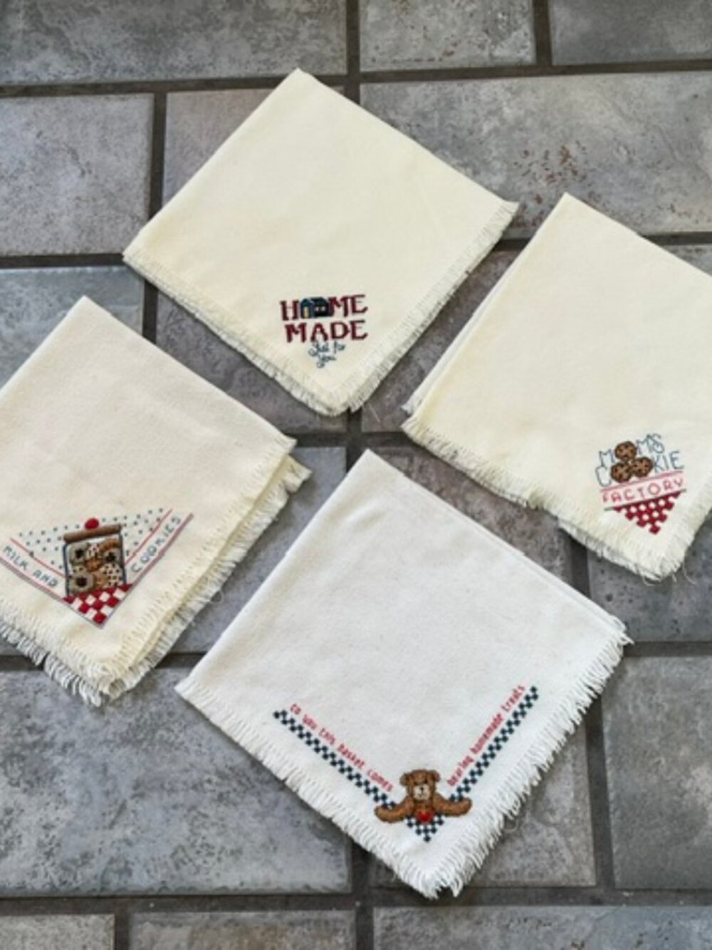 Cross-Stitched Basket/Tin Liners Set of 4 Vintage